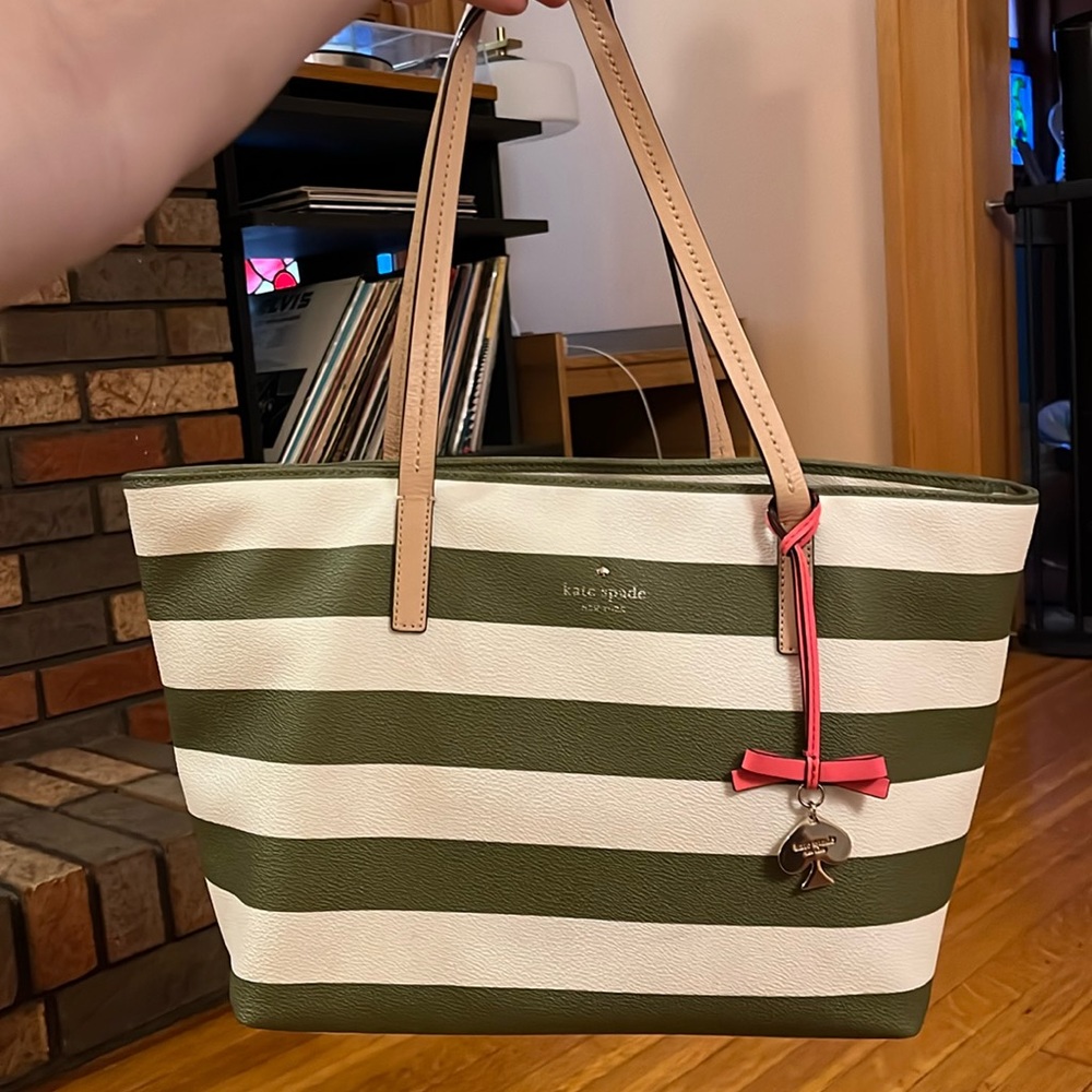 Kate Spade green and white stripe shoulder bag